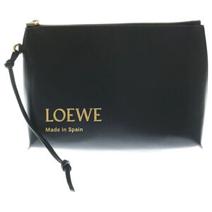 LOEWE Embossed Logo Leather T Clutch Hand Clutch Shoulder Bag Black